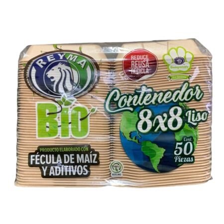 CONTENEDOR TERMICO BIODEGRADABLE 8X8 LISO 50 PZAS REYMA