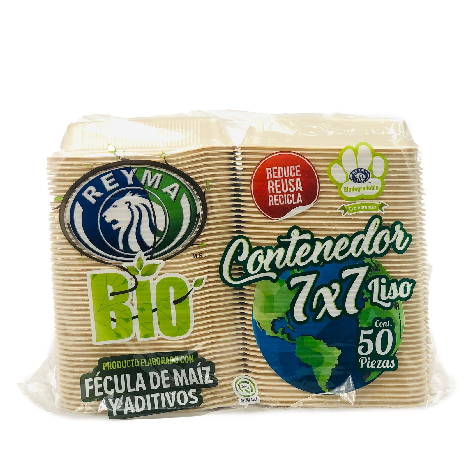 CONTENEDOR TERMICO BIODEGRADABLE 7X7 LISO 50 PZAS REYMA
