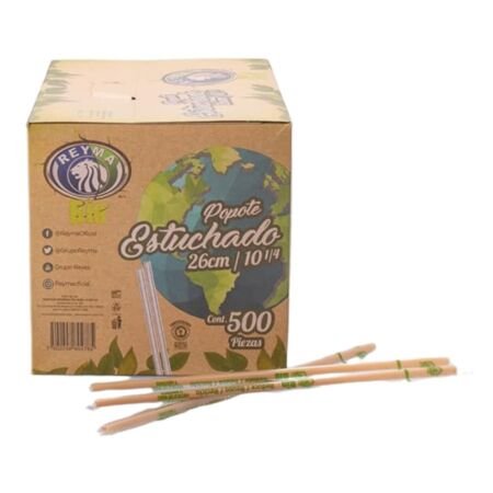 POPOTE ESTUCHADO BIODEGRADABLE 21 CM 500 PZAS REYMA